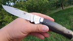 ED MAHONY Ebony Folder 3rd Generation, Taschenmesser, Pakkaholz Griffschalen, Backlock, 440C ED MAHONY