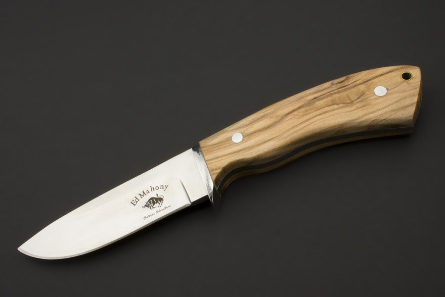 ED MAHONY Beaver Hunter - gemasertem Olivenholz, Jagdmesser, 440C ED MAHONY