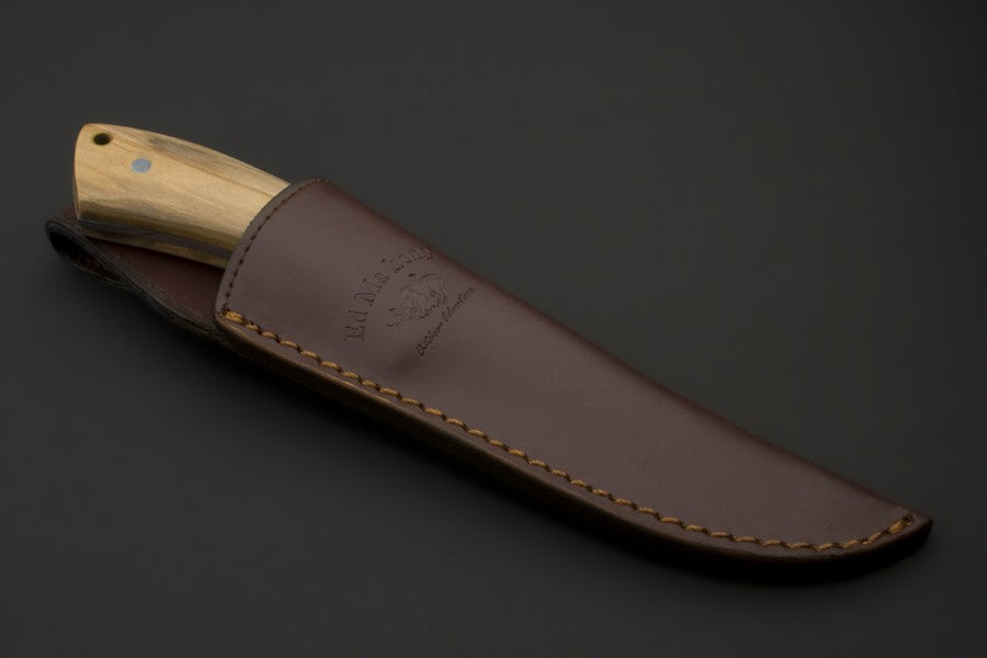 ED MAHONY Beaver Hunter - gemasertem Olivenholz, Jagdmesser, 440C ED MAHONY