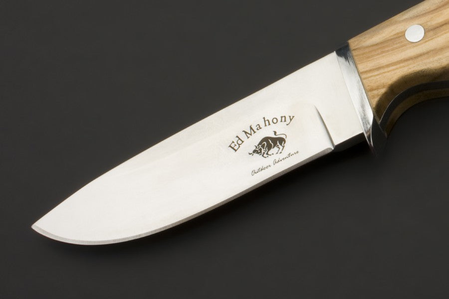 ED MAHONY Beaver Hunter - gemasertem Olivenholz, Jagdmesser, 440C ED MAHONY