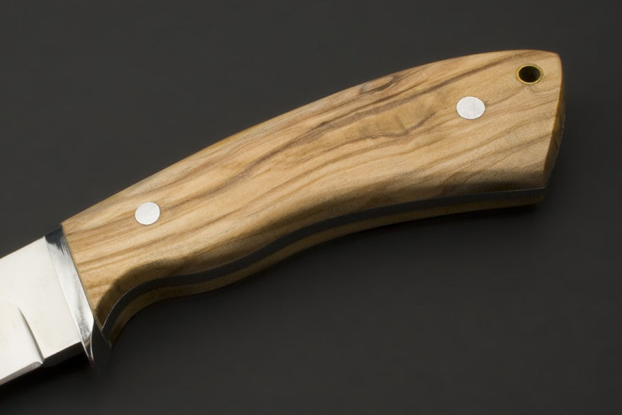 ED MAHONY Beaver Hunter - gemasertem Olivenholz, Jagdmesser, 440C ED MAHONY