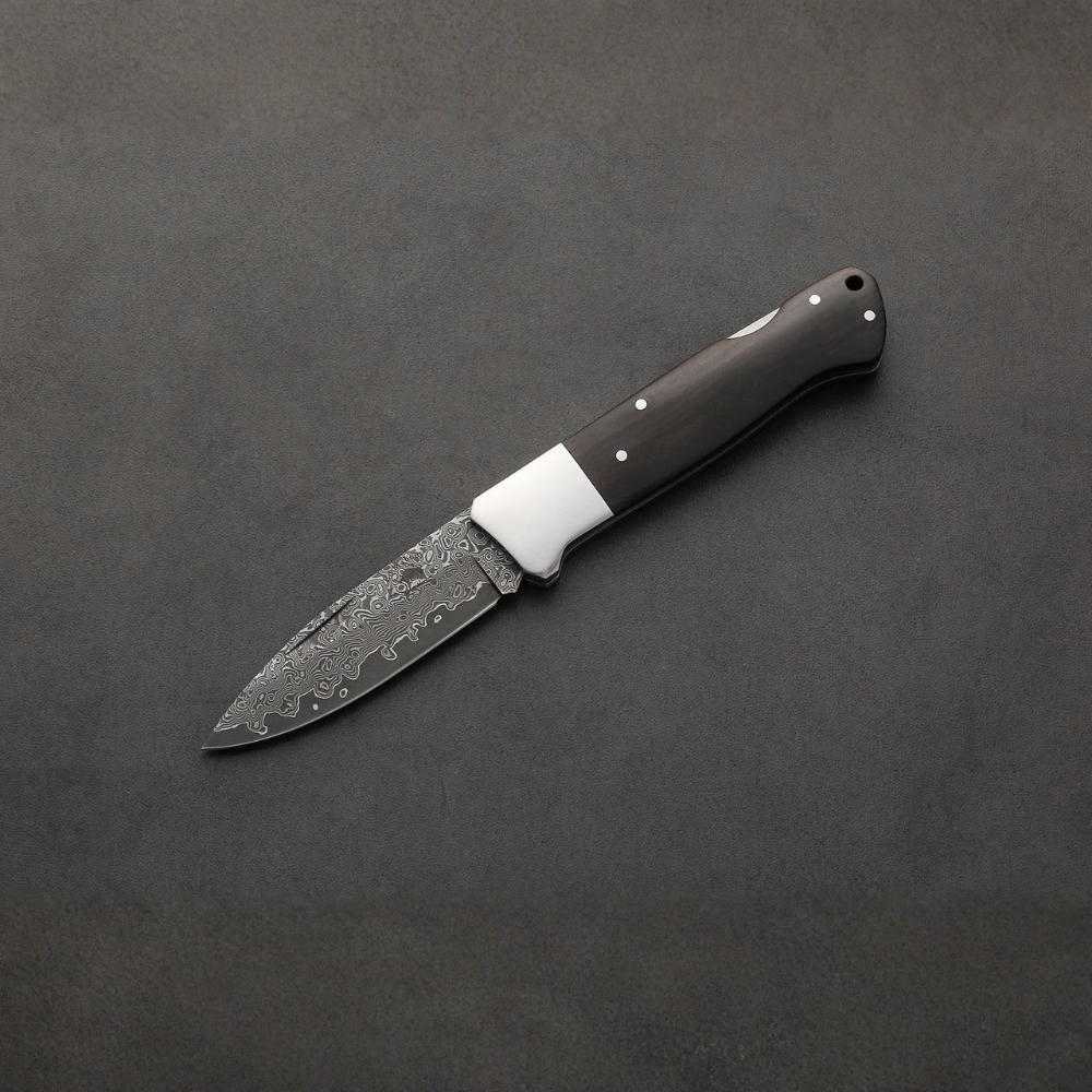 ED MAHONY Buffalo Folder III, Taschenmesser, VG-10 Damaststahl, Ebenholz Griffschalen ED MAHONY