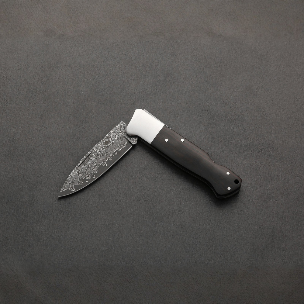 ED MAHONY Buffalo Folder III, Taschenmesser, VG-10 Damaststahl, Ebenholz Griffschalen ED MAHONY