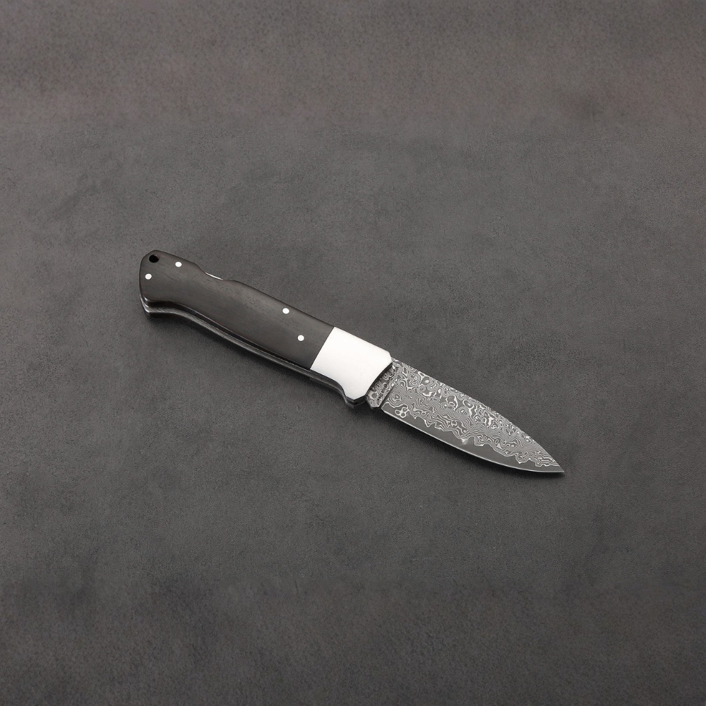 ED MAHONY Buffalo Folder III, Taschenmesser, VG-10 Damaststahl, Ebenholz Griffschalen ED MAHONY
