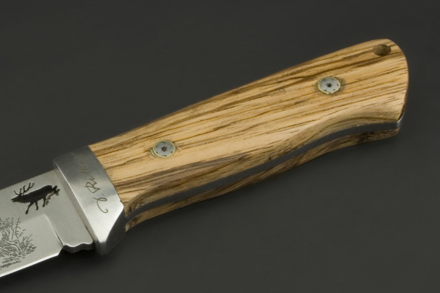 ED MAHONY Red Deer, hunting knife by Detlef Ritter, with art drawing of 2 red deer on the blade ED MAHONY