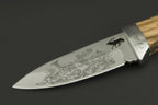 ED MAHONY Red Deer, hunting knife by Detlef Ritter, with art drawing of 2 red deer on the blade ED MAHONY