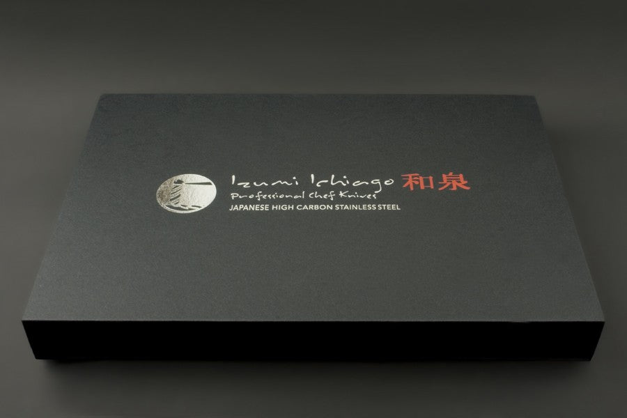 IZUMI ICHIAGO 5 tlg. Kochmesser Set "Professional Chef Knives" aus aus Japanischer High-Carbon Edelstahl mit Magnetständer und Schleifstein IZUMI ICHIAGO