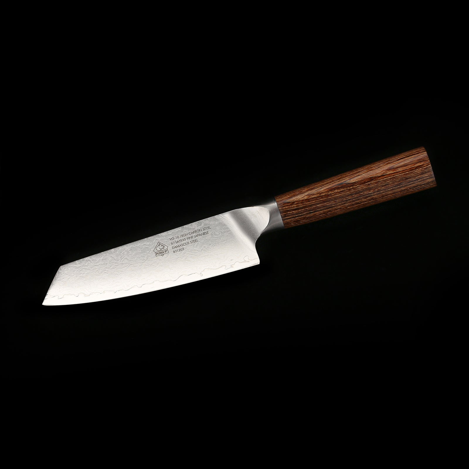 Puma IP 3-tlg., 6” Kochmesser + 5.5”Santokumesser + 2.75” Tourniermesser aus Japanischem VG-10 Damaststahl mit Griff aus Nussbaum-Pakkaholz PUMA