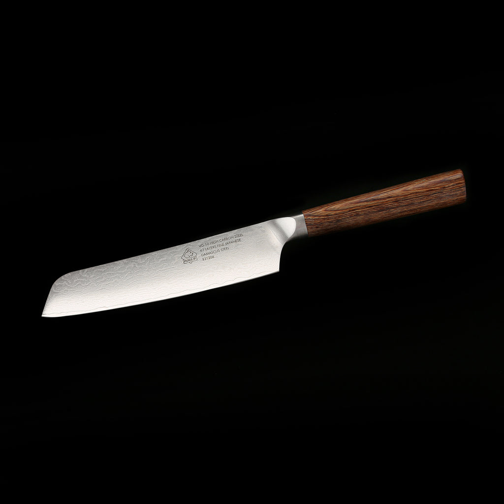 PUMA IP 6” Kochmesser, aus Japanischem VG-10 Damast Edelstahl Damaststahl mit aus Griff Nussbaum-Pakkaholz PUMA