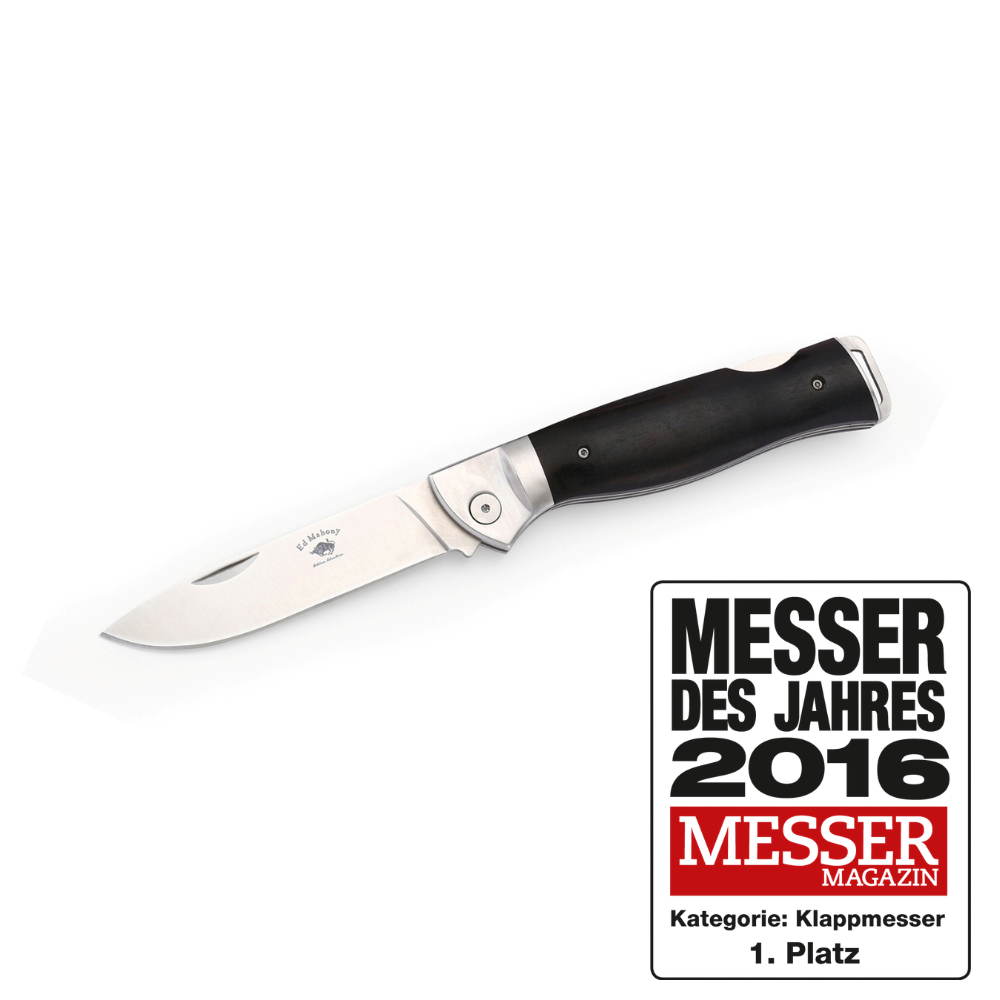 ED MAHONY Ebony Folder 3rd Generation, Taschenmesser, Ebenholz Griffschalen, Backlock,  D2 Messerstahl ED MAHONY