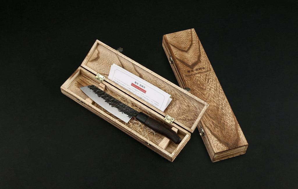 TAKAHIRO MIYAZAKI - 3-er Set Gyotu - Fisch- und Fleischmesser  8 inch, Santoku Bocho Okii 7 inch und Chiisai 5.5 inch, aus japanischem blauem Papierstahl mit Griff aus Wenige TAKAHIRO MIYAZAKI