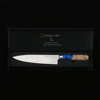 Katahiro Zen 8” Kochmesser, Japanischer VG-10 Damaszener Stahl,  Griff aus weißem Ahorn-Wurzelholz und blauem Acrylharz KATAHIRO ZEN