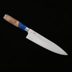 Katahiro Zen 8” Kochmesser, Japanischer VG-10 Damaszener Stahl,  Griff aus weißem Ahorn-Wurzelholz und blauem Acrylharz KATAHIRO ZEN