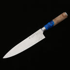 Katahiro Zen 8” Kochmesser, Japanischer VG-10 Damaszener Stahl,  Griff aus weißem Ahorn-Wurzelholz und blauem Acrylharz KATAHIRO ZEN