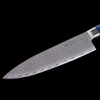 3-tlg. Katahiro Zen Damast Kochmesser-Set (8” Koch-, 7” Santoku-, 5” Santokumesser) Griff aus weißem Ahorn-Wurzelholz und blauem Acrylharz, mit Bambus Magnetmesserhalter und Wasserschleifstein (1000/3000) KATAHIRO ZEN