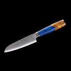 Katahiro Zen 5” Santokumesser, Japanischer VG-10 Damaszener Stahl,  Griff aus weißem Ahorn-Wurzelholz und blauem Acrylharz KATAHIRO ZEN