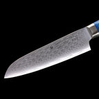 3-tlg. Katahiro Zen Damast Kochmesser-Set (8” Koch-, 7” Santoku-, 5” Santokumesser) Griff aus weißem Ahorn-Wurzelholz und blauem Acrylharz, mit Bambus Magnetmesserhalter und Wasserschleifstein (1000/3000) KATAHIRO ZEN
