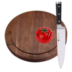 IZUMI ICHIAGO Rundes Schneidebrett / Hackbrett mit Saftrinne mit  Kochmesser und Tomato Schleifstein . Maße: 33.5x33.5x3cm / 1,6 kg Amerikanischem Walnußholz, mit Leinen-Öl behandelt IZUMI ICHIAGO