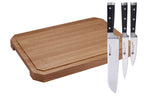 IZUMI ICHIAGO großes Schneidebrett. Maße: 65x42.5x5cm / 8,8 kgs aus Eichenholz, mit Leinen-Öl behandelt + 3 tlg. Santokumesser-Set IZUMI ICHIAGO