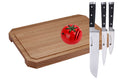 IZUMI ICHIAGO großes Schneidebrett mit 3 tlg. Santokumesser-Set and Tomato Schleifstein, Maße: 65x42.5x5cm / 8,8 kgs aus Eichenholz, mit Leinen-Öl behandelt IZUMI ICHIAGO