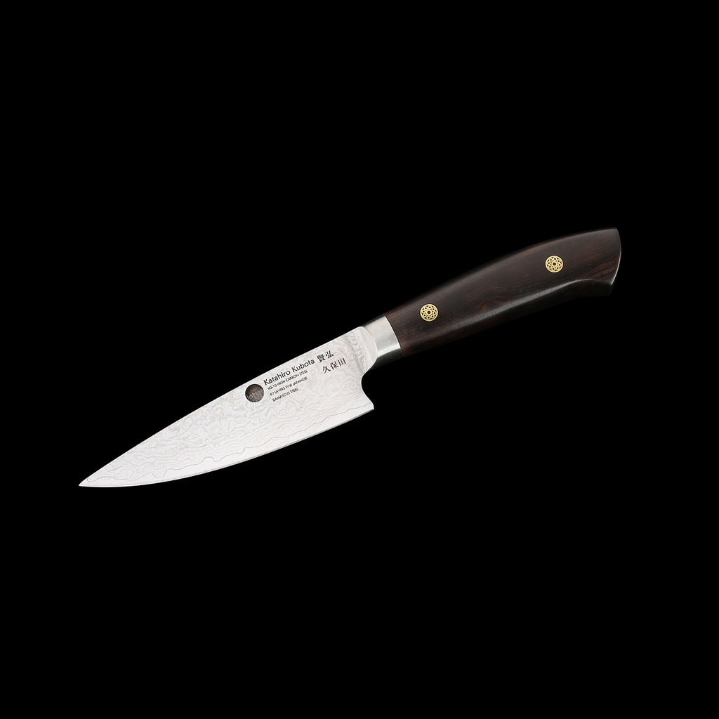 KATAHIRO KUBOTA SENSE 3-tlgs. Kochmesser Damast set mit Bambus Magnetmesserhalter und Wasserschleifstein  ,3.5" Petty Schälmesser+ 5" Kochmesser + 8" Kochmesser , Japanischer VG-10 damast Edelstahl mit  Griff Ebenholz KATAHIRO KUBOTA