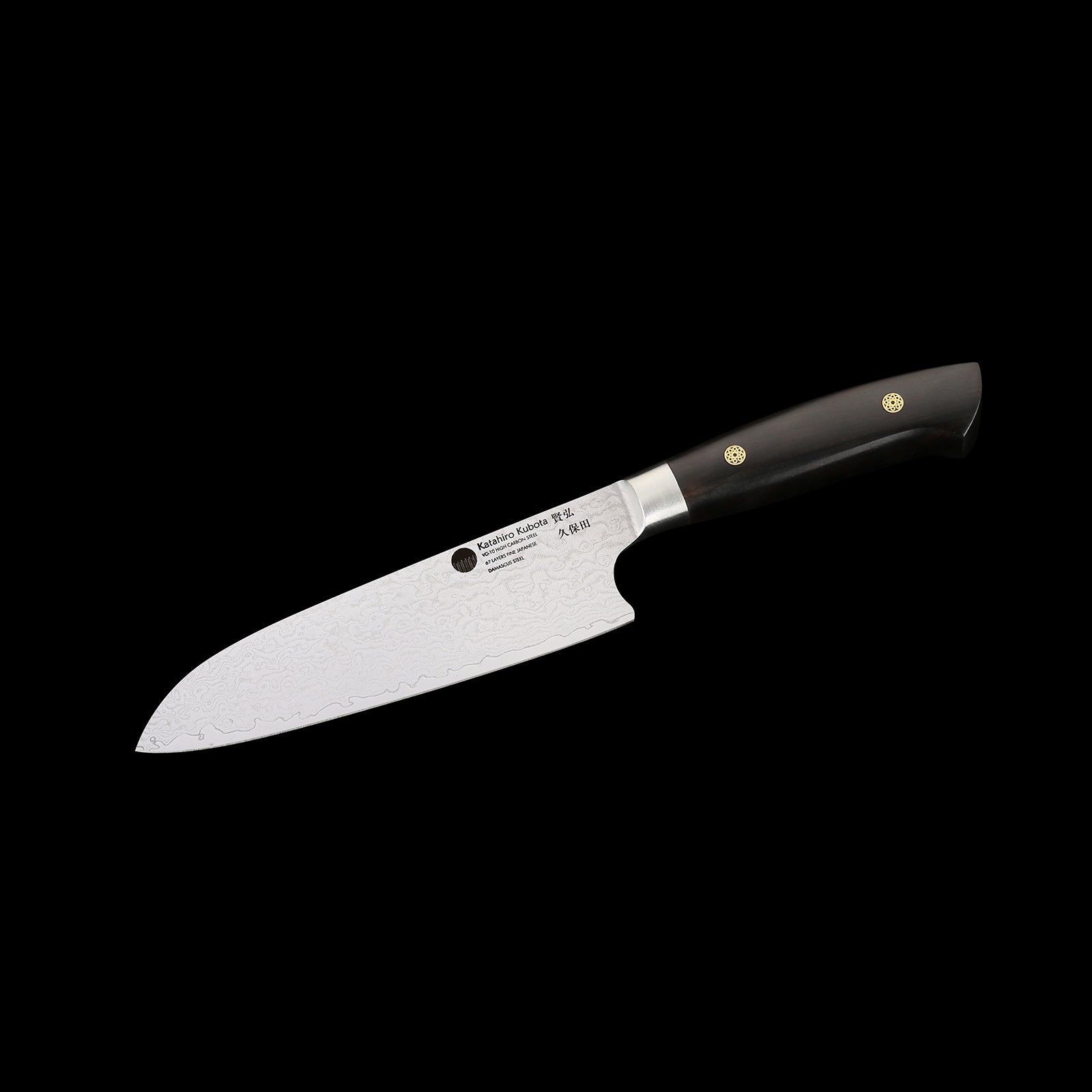 Katahiro Kubota SENSES 7" Santokumesser, VG-10 Edelstahl und 66 Lagen Damast mit brüniertem Finish mit Ebenholz-Griff KATAHIRO KUBOTA