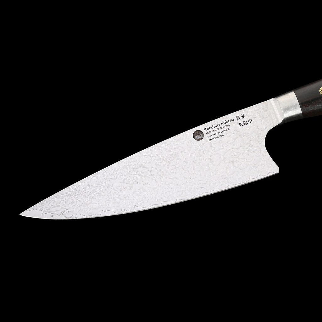 KATAHIRO KUBOTA SENSE 3-tlgs. Kochmesser Damast set mit Bambus Magnetmesserhalter und Wasserschleifstein  ,3.5" Petty Schälmesser+ 5" Kochmesser + 8" Kochmesser , Japanischer VG-10 damast Edelstahl mit  Griff Ebenholz KATAHIRO KUBOTA