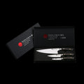 KATAHIRO KUBOTA SENSE 3-tlgs. Kochmesser Damast set mit Bambus Magnetmesserhalter und Wasserschleifstein  ,3.5" Petty Schälmesser+ 5" Kochmesser + 8" Kochmesser , Japanischer VG-10 damast Edelstahl mit  Griff Ebenholz KATAHIRO KUBOTA