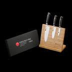 KATAHIRO KUBOTA SENSE 3-tlgs. Santokumesser Damast mit Bambus Magnetmesserhalter und Wasserschleifstein, 3.5"Petty Schälmesser + 5" Santokumesser +  7" Santokumesser,Japanischer VG-10 damast Edelstahl mit Griff Ebenholz KATAHIRO KUBOTA