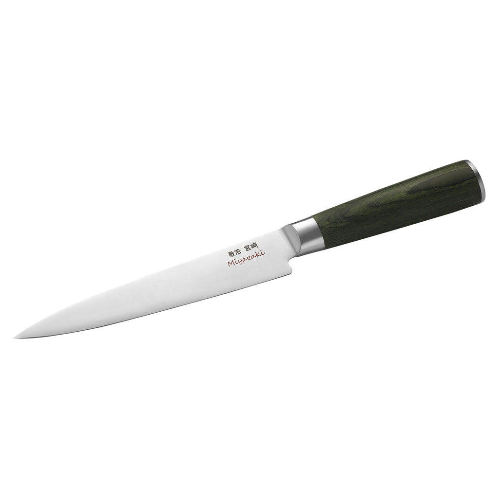 Miyazaki Kodawari flexibles Filetiermesser 7 inch, AUS-8A Stahl,  Griff aus Pakkaholz grün TAKAHIRO MIYAZAKI