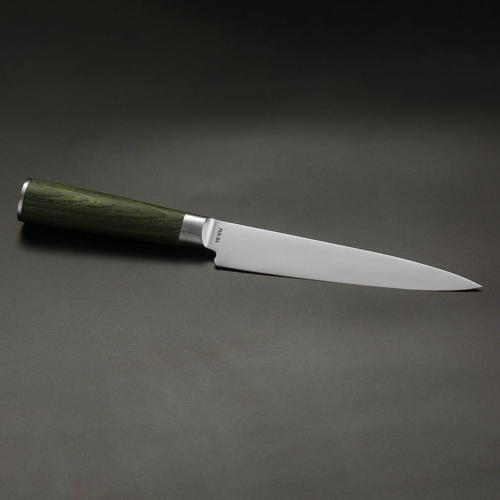 Miyazaki Kodawari flexibles Filetiermesser 7 inch, AUS-8A Stahl,  Griff aus Pakkaholz grün TAKAHIRO MIYAZAKI