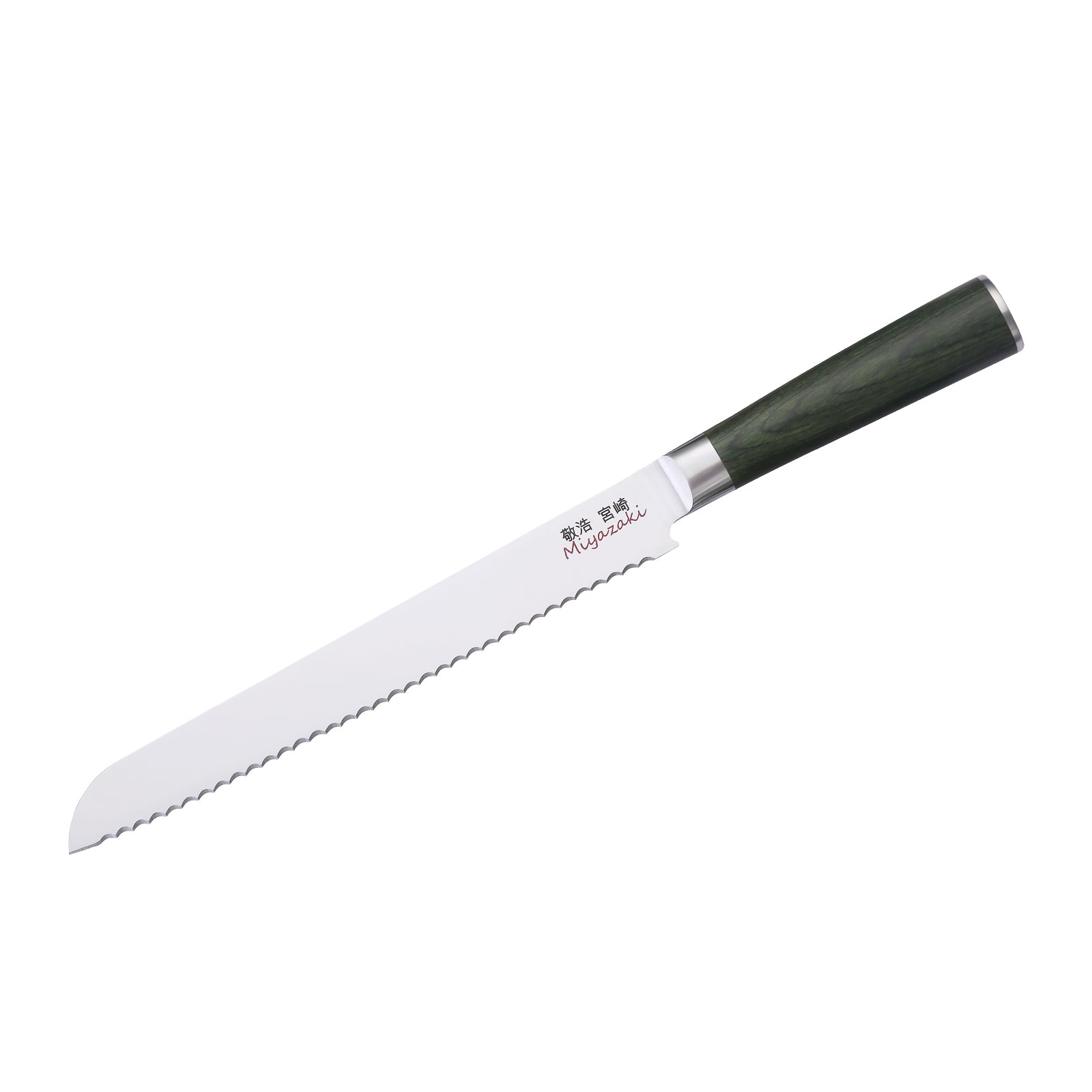 Miyazaki Kodawari Brotmesser 9 inch, Griff aus Pakkaholz grün TAKAHIRO MIYAZAKI