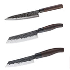 TAKAHIRO MIYAZAKI - 3-er Set Gyotu - Fisch- und Fleischmesser  8 inch, Santoku Bocho Okii 7 inch und Chiisai 5.5 inch, aus japanischem blauem Papierstahl mit Griff aus Wenige TAKAHIRO MIYAZAKI