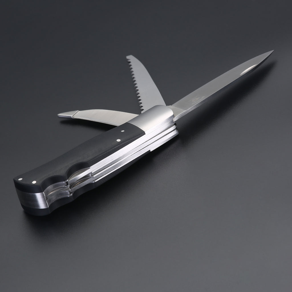 ED MAHONY Multi-tool, Jagdtaschenmesser, 3-Klingen 440C, mit Griffschalen aus Ebenholz ED MAHONY