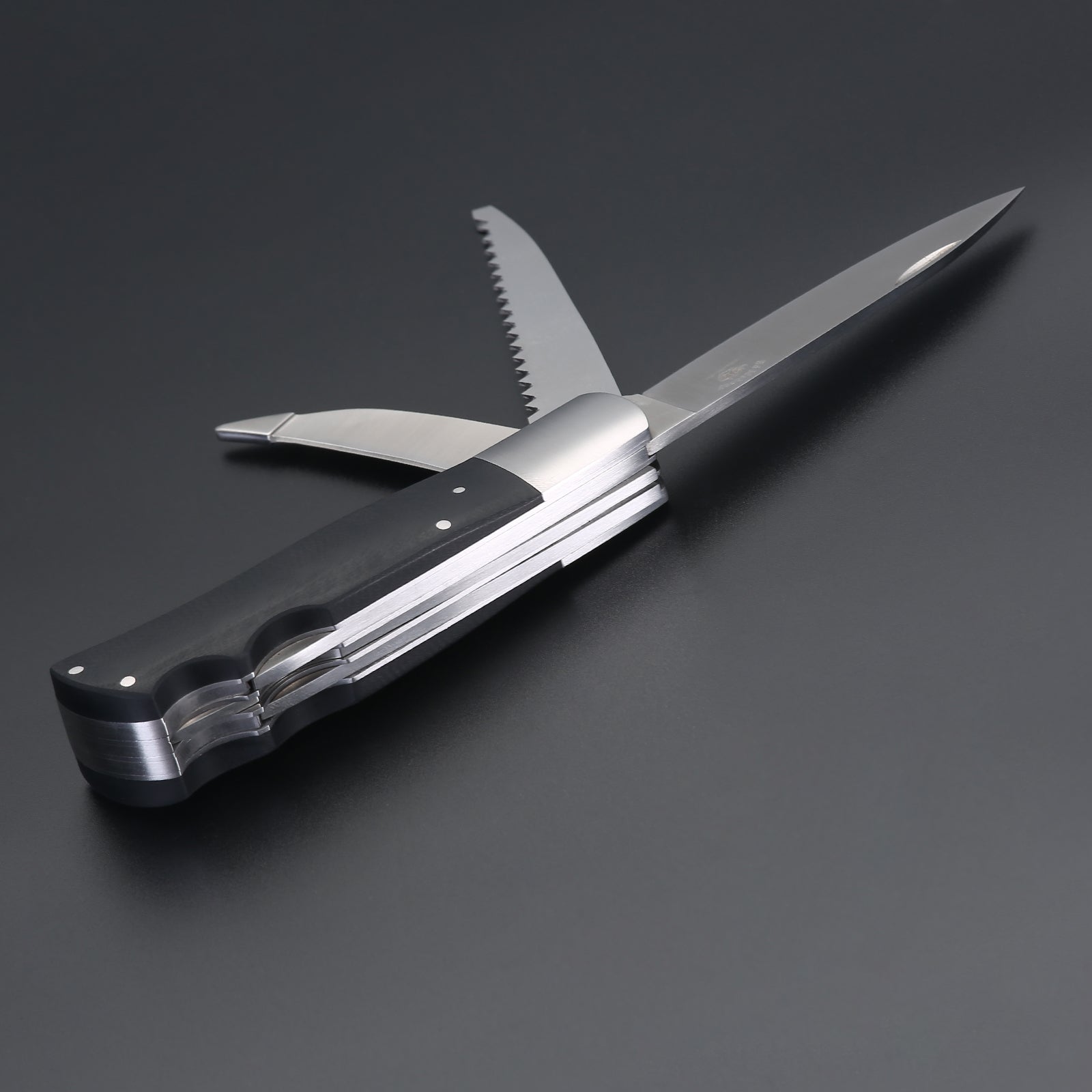 ED MAHONY Multi-tool, Jagdtaschenmesser, 3-Klingen 440C, mit Griffschalen aus Ebenholz ED MAHONY