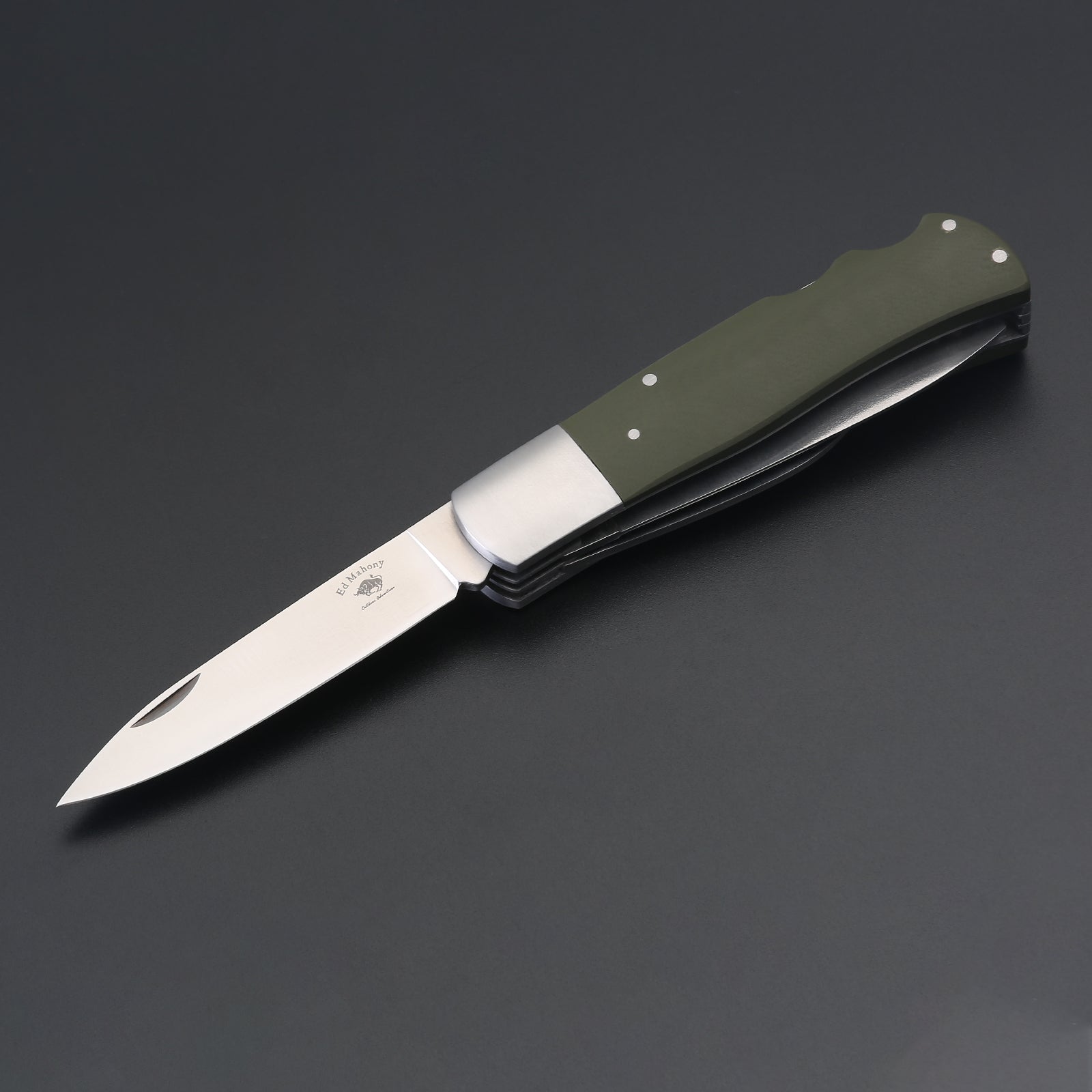 ED MAHONY Multi-tool, Jagdtaschenmesser, 3-Klingen 440C, Griffschalen aus olivegrünem ED MAHONY