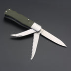 ED MAHONY Multi-tool, Jagdtaschenmesser, 3-Klingen 440C, Griffschalen aus olivegrünem ED MAHONY