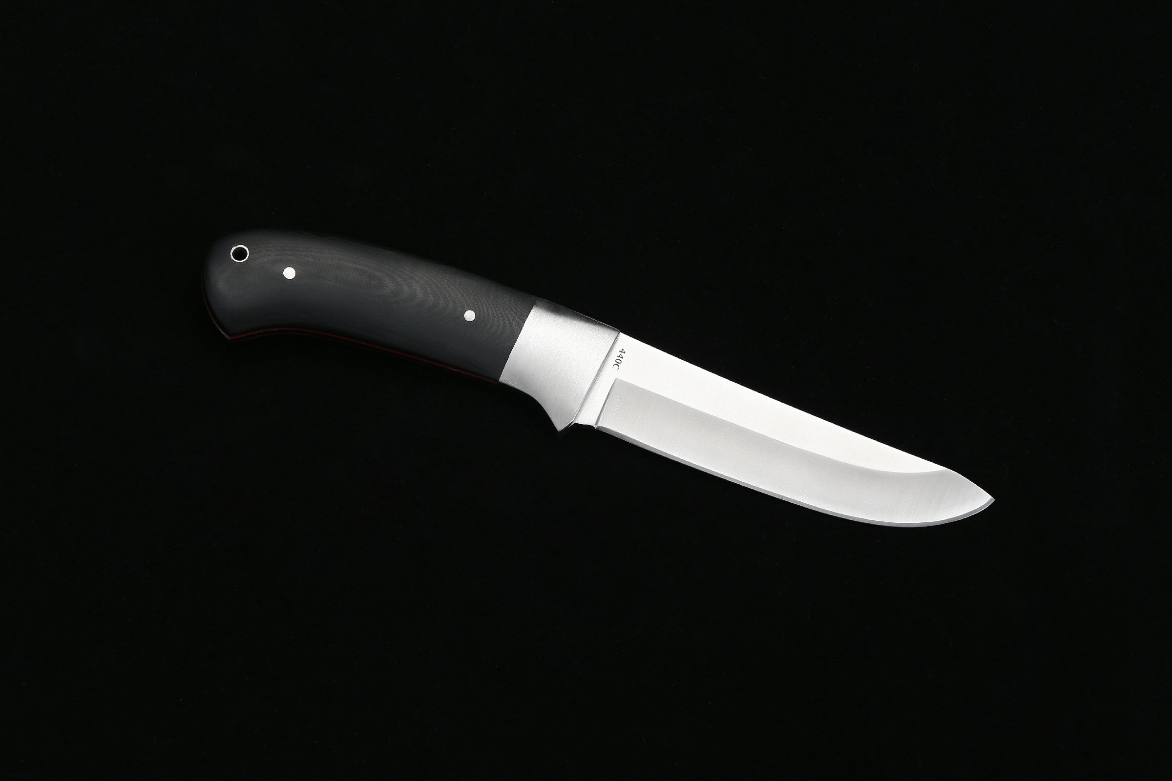 ED MAHONY Sika deer Hunter, Jagdmesser, Griffschalen aus Glaserfaserkarbon mit roter Fibereinlage, 440C NEW EDMAHONY