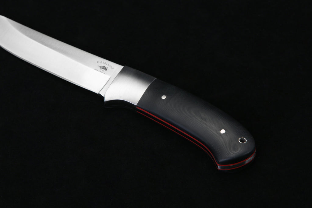 ED MAHONY Sika deer Hunter, Jagdmesser, Griffschalen aus Glaserfaserkarbon mit roter Fibereinlage, 440C NEW EDMAHONY