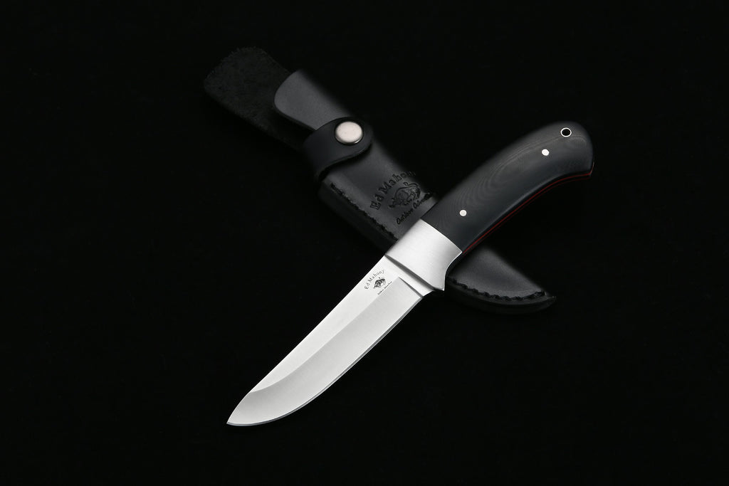 ED MAHONY Sika deer Hunter, Jagdmesser, Griffschalen aus Glaserfaserkarbon mit roter Fibereinlage, 440C NEW EDMAHONY