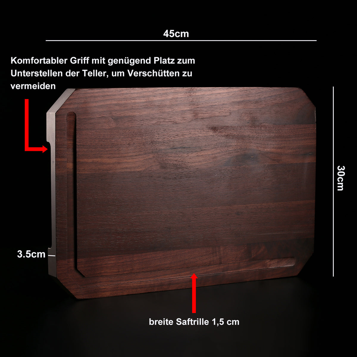 IZUMI ICHIAGO Schneidebrett mit Santokumesser und Tomato Schleifstein, Maße: 45x30x3,5cm / 3,0 kgs aus Amerikanischem Walnußholz, mit Leinen-Öl behandelt IZUMI ICHIAGO