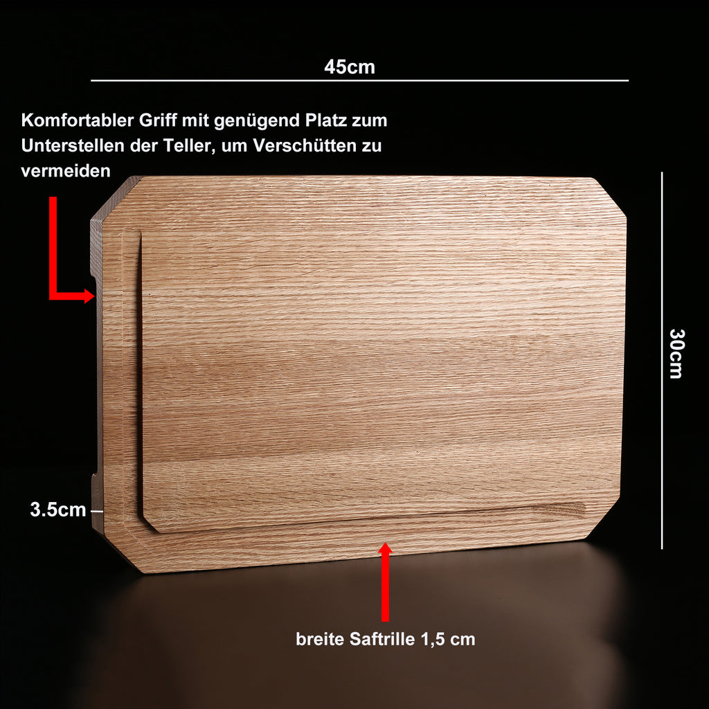 IZUMI ICHIAGO Schneidebrett. Maße: 45x30x3,5cm / 3,0 kgs aus Eichenholz, mit Leinen-Öl behandelt + Kochmesser IZUMI ICHIAGO